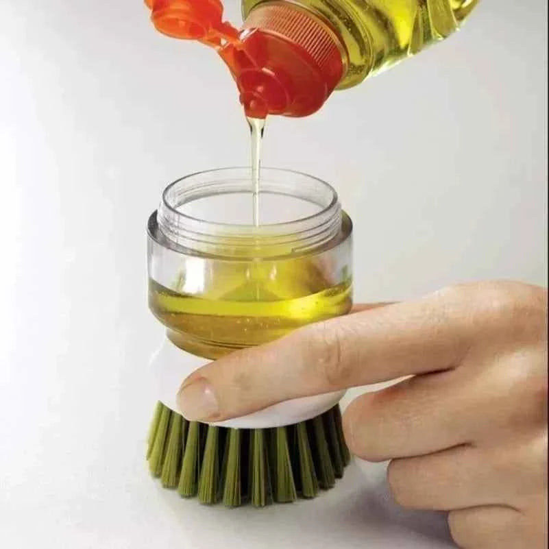 cepillo de cocina para platos con dispensador de jabón integrado