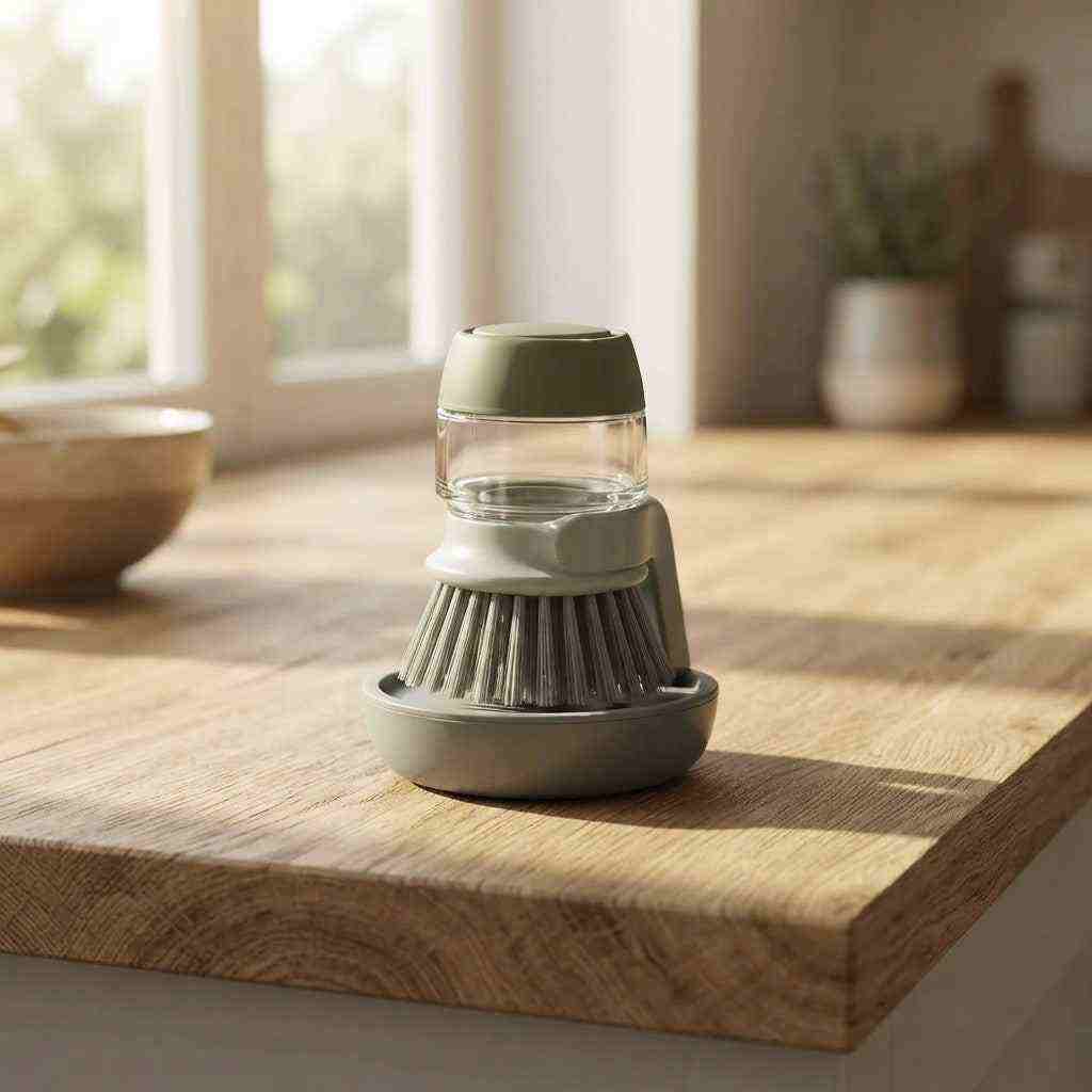 Cepillo de cocina para platos con dispensador de jabón integrado