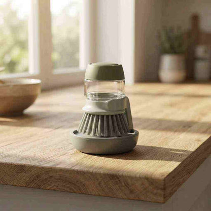 Cepillo de cocina para platos con dispensador de jabón integrado