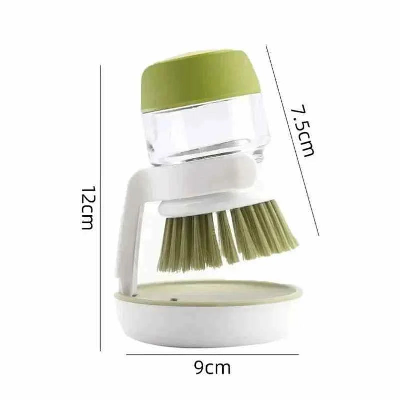 Cepillo de cocina para platos con dispensador de jabón líquido integrado