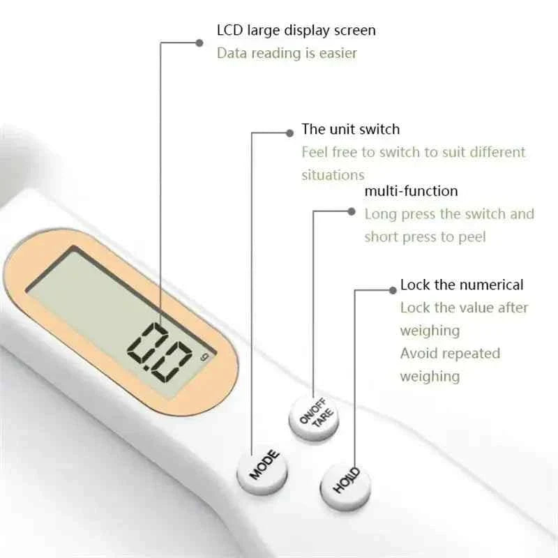 Cuchara medidora digital de precisión con pantalla LCD en acero inoxidable